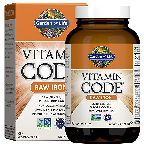 Garden of Life Vitamin Code Raw Eisen Nahrungsergänzungsmittel - 30 vegane Kapseln, 22 mg einmal täglich Eisen, Vitamine C, B12, Folsäure, Obst, Gemüse & Probiotika - Eisenpräparat für Frauen, Energie- & Anämieunterstützung