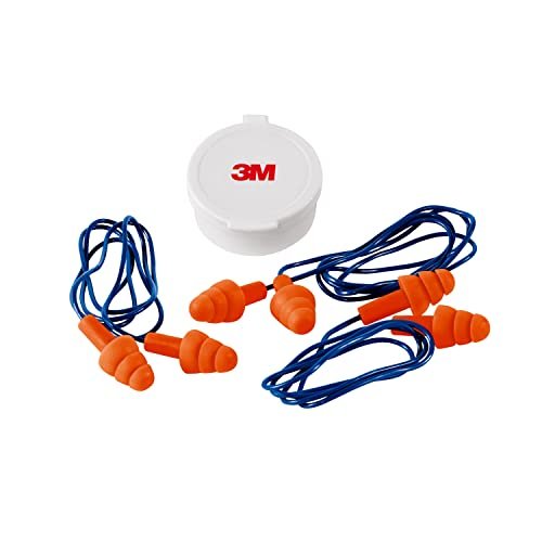 3M Wieder verwendbare Ohrstöpsel mit Kordel, 3 Paar, Geräuschdämmung (NRR) 25 dB, Einfach zu verwenden und einzusetzen, Flexibles Drei-Flansch-Design für mehr Komfort und Passform, Orange (90716H3-DC)