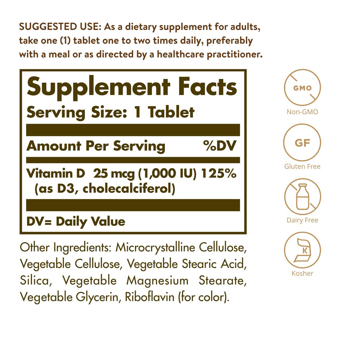 Solgar Vitamin D3 (Cholecalciferol) 25 mcg (1000 IE) – 180 Tabletten – Unterstützt gesunde Knochen & Zähne – Immunsystem-Unterstützung – Non-GVO, Glutenfrei, Laktosefrei, Koscher – 180 Portionen