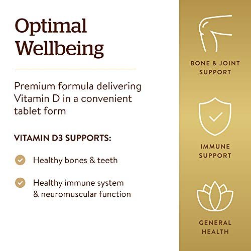 Solgar Vitamin D3 (Cholecalciferol) 25 mcg (1000 IE) – 180 Tabletten – Unterstützt gesunde Knochen & Zähne – Immunsystem-Unterstützung – Non-GVO, Glutenfrei, Laktosefrei, Koscher – 180 Portionen