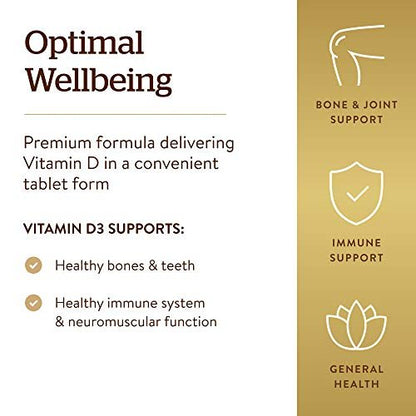 Solgar Vitamin D3 (Cholecalciferol) 25 mcg (1000 IE) – 180 Tabletten – Unterstützt gesunde Knochen & Zähne – Immunsystem-Unterstützung – Non-GVO, Glutenfrei, Laktosefrei, Koscher – 180 Portionen