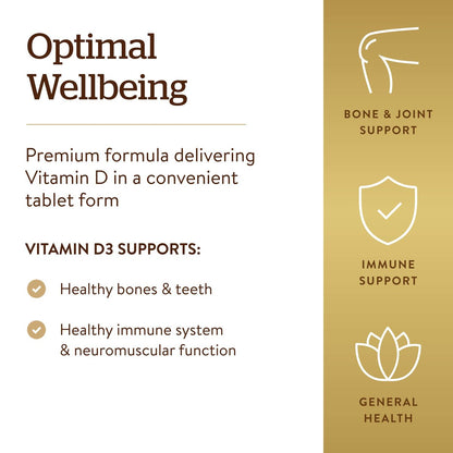 Solgar Vitamin D3 (Cholecalciferol) 25 mcg (1000 IE) – 180 Tabletten – Unterstützt gesunde Knochen & Zähne – Immunsystem-Unterstützung – Non-GVO, Glutenfrei, Laktosefrei, Koscher – 180 Portionen