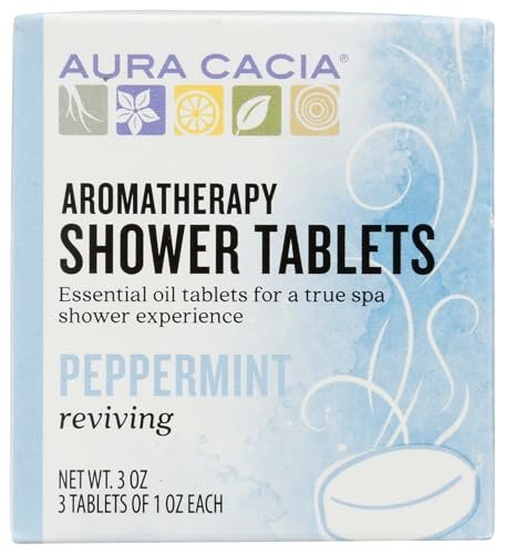 Aura Cacia Pfefferminz Dusch-Tabletten – Belebende Aromatherapie-Dampfbäder mit reinen ätherischen Ölen – Energiegeladenes Duscherlebnis am Morgen | 3 Unzen (Packung mit 3)