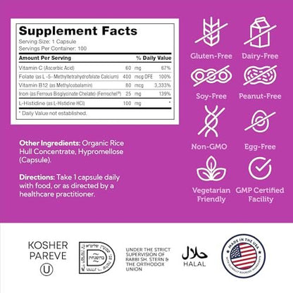 Zahler Eisenkomplex - Sanfte Formel zur Unterstützung bei Eisenmangel für Erwachsene Frauen & Männer - Fortschrittliche Ernährung zur Unterstützung des Energieniveaus - Koscher, Non-GMO & Glutenfrei - 100 Kapseln