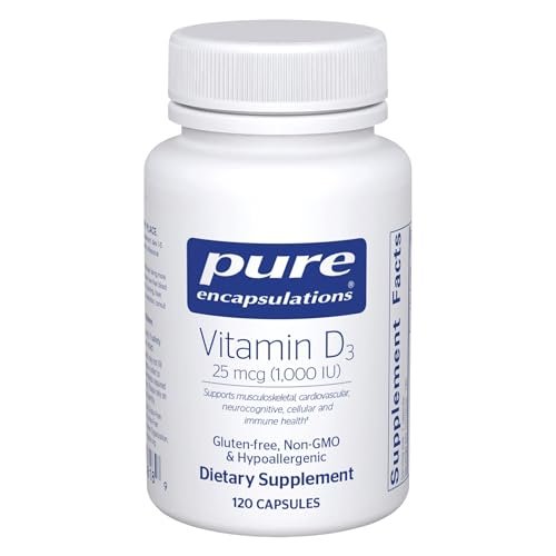 Pure Encapsulations Vitamin D3 25 mcg (1.000 IE) – Hochwertiges Vitamin D für Knochen, Gelenke, Brust, Herz, Darm und Immunsystem* – 120 Kapseln