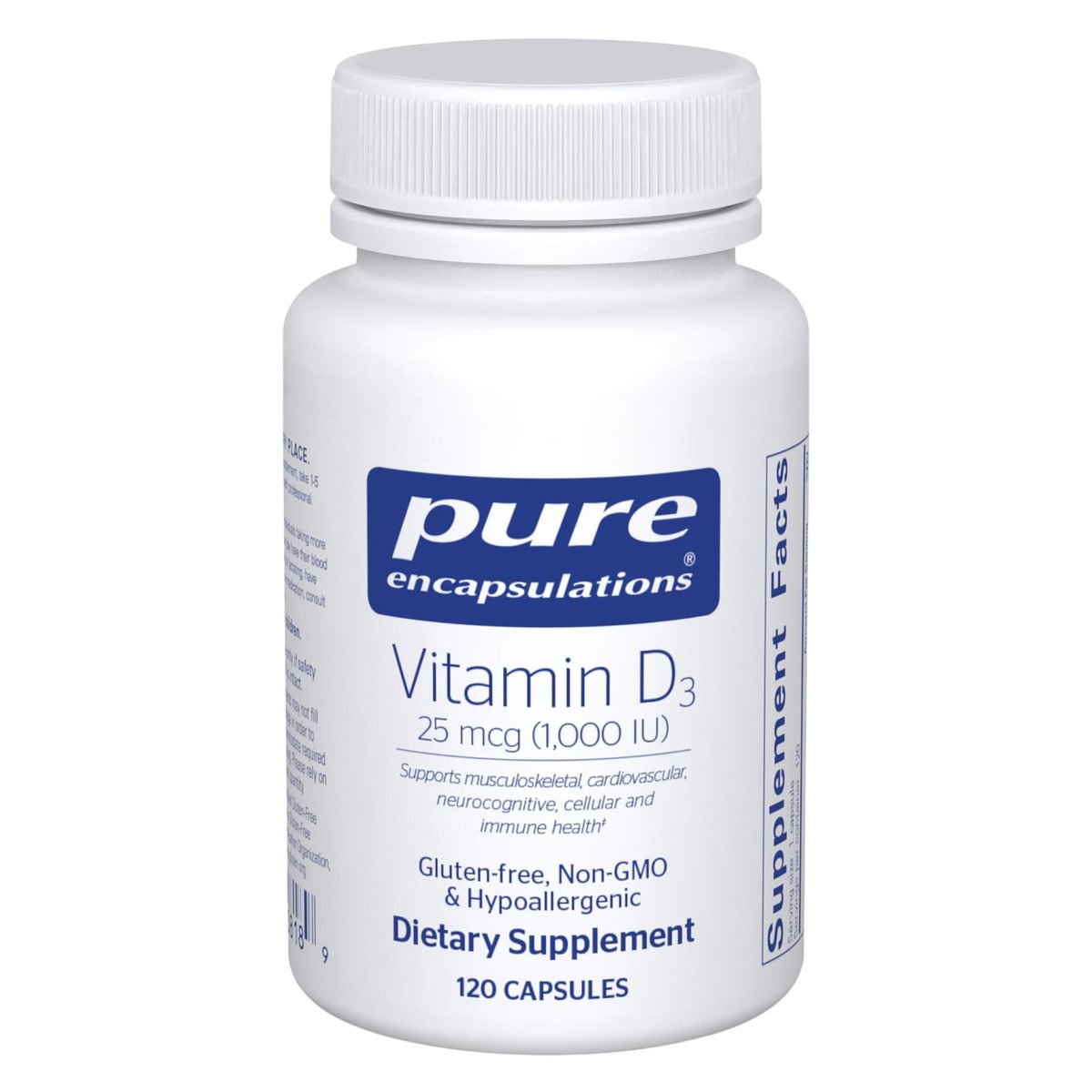 Pure Encapsulations Vitamin D3 25 mcg (1.000 IE) – Hochwertiges Vitamin D für Knochen, Gelenke, Brust, Herz, Darm und Immunsystem* – 120 Kapseln