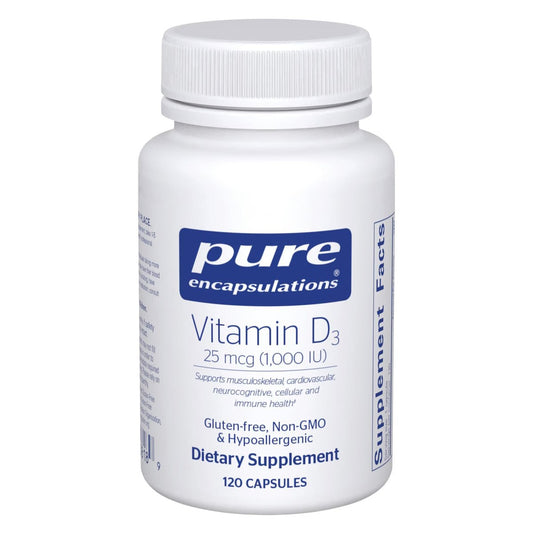 Pure Encapsulations Vitamin D3 25 mcg (1.000 IE) – Hochwertiges Vitamin D für Knochen, Gelenke, Brust, Herz, Darm und Immunsystem* – 120 Kapseln