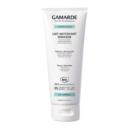 Gamarde Sanfte Reinigungsmilch – Gesichtsreiniger und Make-up-Entferner mit pflegendem Bienenwachs und Arganöl – für trockene oder Mischhaut – 200 ml