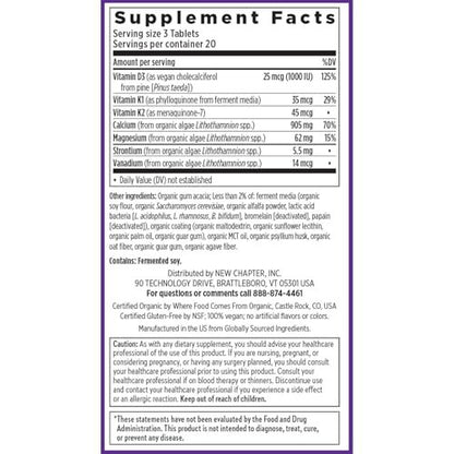 New Chapter Calcium Supplement – Knochenstärke auf pflanzlicher Basis, USDA Bio, mit Magnesium, Vitamin D3+K2, für Knochengesundheit & Gelenkbeweglichkeit, Herzunterstützung, 905 mg Dosis – 60 schlanke Tabletten