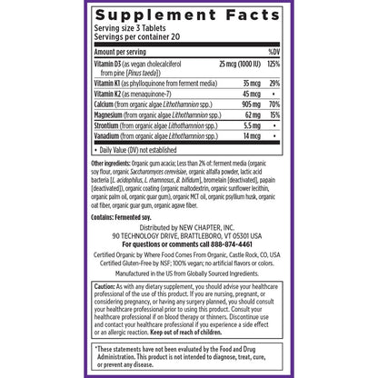 New Chapter Calcium Supplement – Knochenstärke auf pflanzlicher Basis, USDA Bio, mit Magnesium, Vitamin D3+K2, für Knochengesundheit & Gelenkbeweglichkeit, Herzunterstützung, 905 mg Dosis – 60 schlanke Tabletten