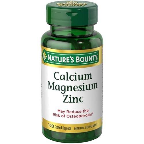 Nature's Bounty Calcium Magnesium & Zink Kapseln, Immun- und Knochengesundheit, Tägliches Nahrungsergänzungsmittel, 1000 mg Calcium, 400 mg Magnesium, 600 IE Vitamin D, Glutenfrei, 100 Kapseln
