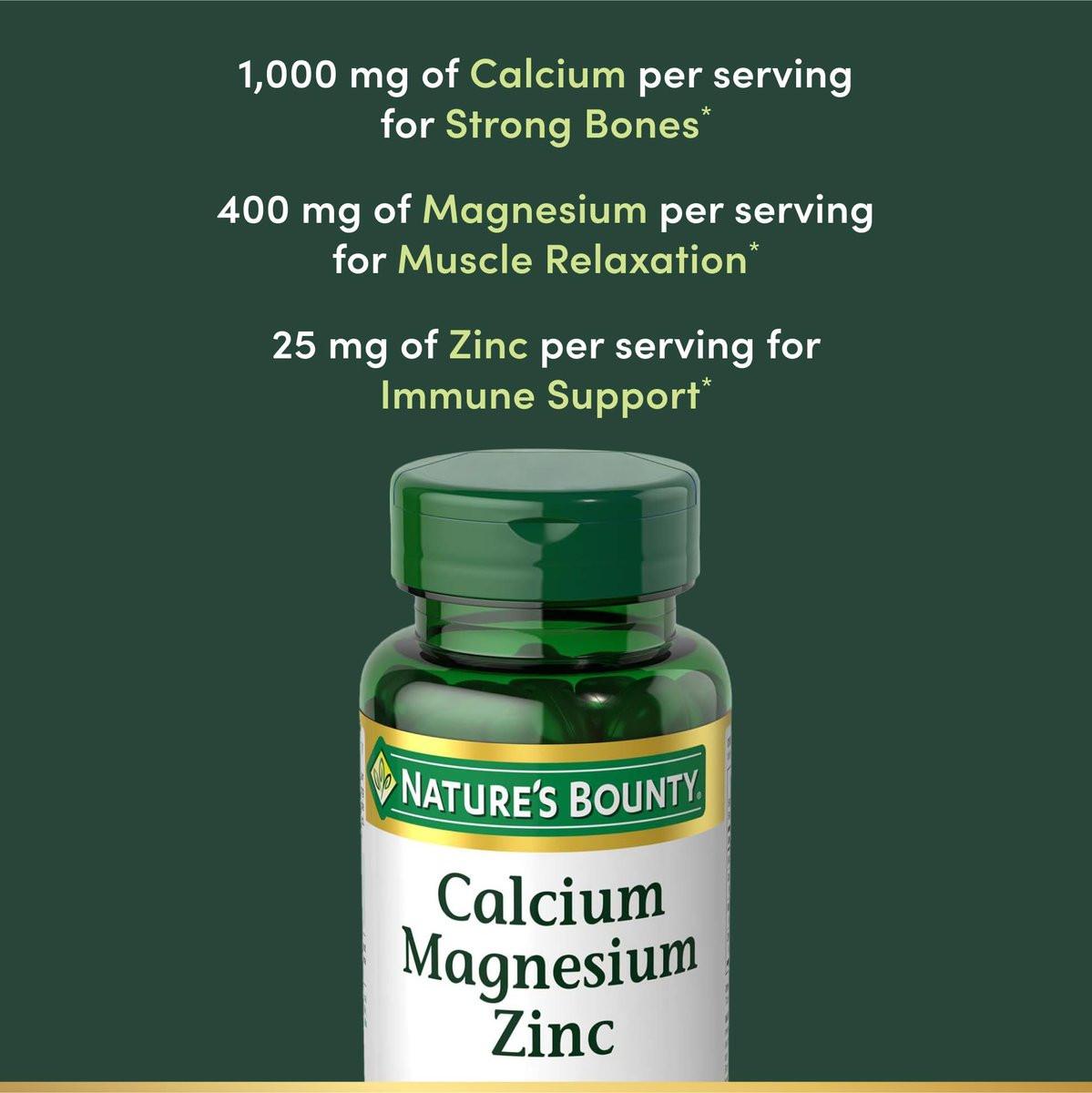 Nature's Bounty Calcium Magnesium & Zink Kapseln, Immun- und Knochengesundheit, Tägliches Nahrungsergänzungsmittel, 1000 mg Calcium, 400 mg Magnesium, 600 IE Vitamin D, Glutenfrei, 100 Kapseln