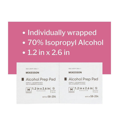 McKesson Alkoholtupfer, (200 Stück) – steril, einzeln verpackte Tücher, 70% Isopropylalkohol, mittlere Größe, 2-lagig, medizinische Qualität, Erste Hilfe, 1 Box