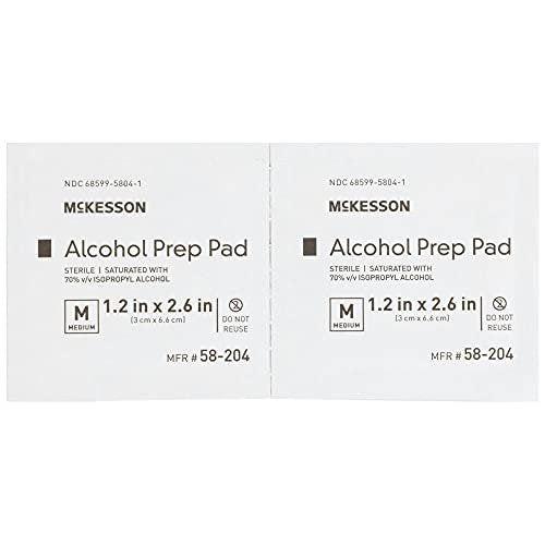 McKesson Alkoholtupfer, (200 Stück) – steril, einzeln verpackte Tücher, 70% Isopropylalkohol, mittlere Größe, 2-lagig, medizinische Qualität, Erste Hilfe, 1 Box
