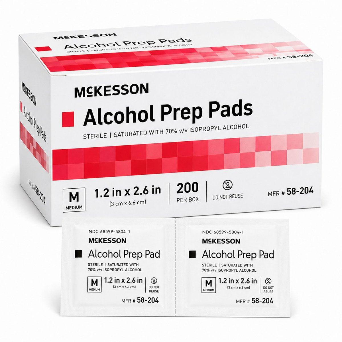 McKesson Alkoholtupfer, (200 Stück) – steril, einzeln verpackte Tücher, 70% Isopropylalkohol, mittlere Größe, 2-lagig, medizinische Qualität, Erste Hilfe, 1 Box