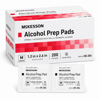 McKesson Alkoholtupfer, (200 Stück) – steril, einzeln verpackte Tücher, 70% Isopropylalkohol, mittlere Größe, 2-lagig, medizinische Qualität, Erste Hilfe, 1 Box