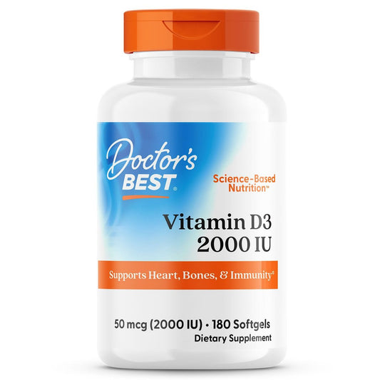 Doctor's Best Vitamin D3 2000 IE Weichkapseln für Männer & Frauen – Vitamin-D-Präparat zur Unterstützung des Immunsystems und der Herzgesundheit, 50 µg pro Portion, Vit D 3, Non-GMO, glutenfrei, sojafrei – 180 Weichkapseln