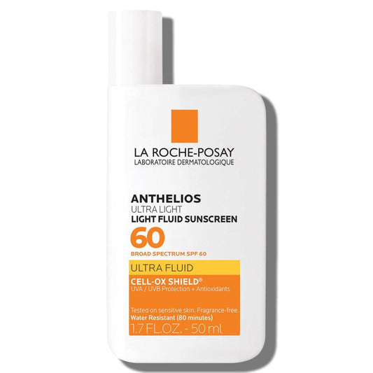 La Roche-Posay Anthelios Sonnenschutz Fluid für das Gesicht LSF 50+ (entspricht SPF 60), Leichtes Gesichtssonnenfluid, Breitband UVA/UVB-Schutz + Antioxidantien, Ölfrei & Oxybenzonfrei, Reisegröße 50 ml