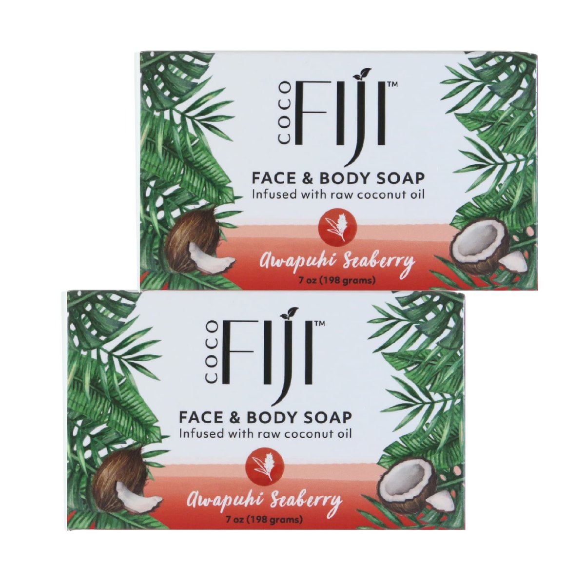 Coco Fiji Seifenstück für Gesicht und Körper mit Bio-Kokosöl, Awapuhi & Seaberry – 2er-Pack (je 198 g)