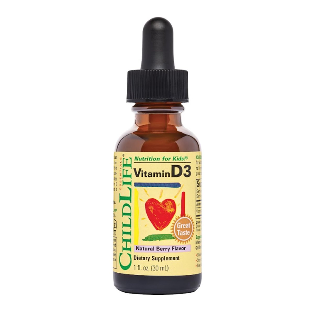 CHILDLIFE ESSENTIALS Baby Vitamin D3 Tropfen für Säuglinge, Kinder & Kleinkinder – Flüssige Vitamin-D-Tropfen, 500 IE pro Portion, Unterstützung für Immunsystem & Knochengesundheit, Natürlicher Beerengeschmack – 30 ml (1 Flasche)