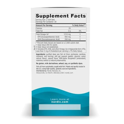 Nordic Naturals EPA, Zitrone - 60 Weichkapseln - 1210 mg Omega-3 - Hochdosierte EPA-Formel für positive Stimmung, Herzgesundheit & gesunde Immunabwehr - 30 Portionen