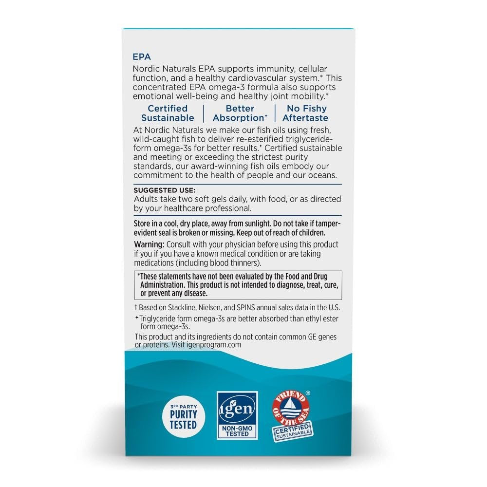 Nordic Naturals EPA, Zitrone - 60 Weichkapseln - 1210 mg Omega-3 - Hochdosierte EPA-Formel für positive Stimmung, Herzgesundheit & gesunde Immunabwehr - 30 Portionen