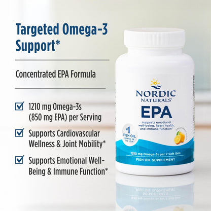 Nordic Naturals EPA, Zitrone - 60 Weichkapseln - 1210 mg Omega-3 - Hochdosierte EPA-Formel für positive Stimmung, Herzgesundheit & gesunde Immunabwehr - 30 Portionen