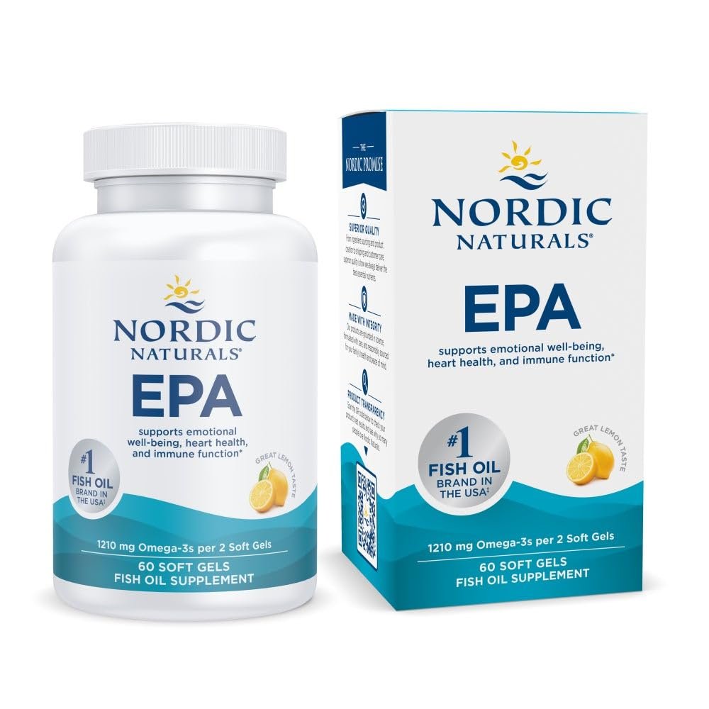 Nordic Naturals EPA, Zitrone - 60 Weichkapseln - 1210 mg Omega-3 - Hochdosierte EPA-Formel für positive Stimmung, Herzgesundheit & gesunde Immunabwehr - 30 Portionen