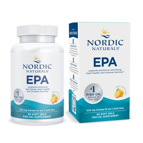 Nordic Naturals EPA, Zitrone - 60 Weichkapseln - 1210 mg Omega-3 - Hochdosierte EPA-Formel für positive Stimmung, Herzgesundheit & gesunde Immunabwehr - 30 Portionen