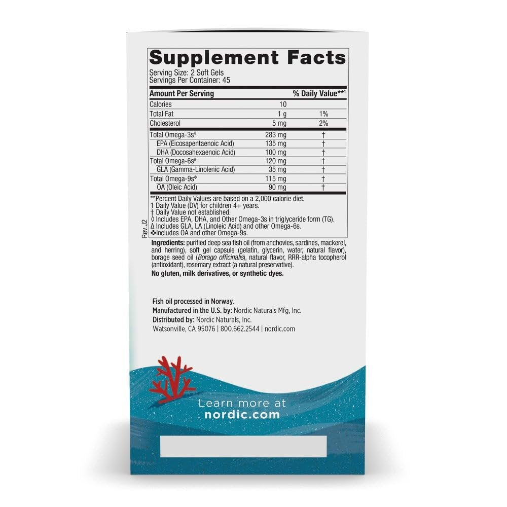 Nordic Naturals Complete Omega Jr., Zitrone - 90 Mini-Weichkapseln - 283 mg Omega-3 & 35 mg GLA - Unterstützt gesunde Kognition und Nervensystemfunktion - Non-GMO - 45 Portionen