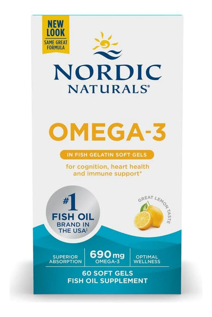 Nordic Naturals Omega-3 in Fischgelatine, Zitronengeschmack - 60 Fischgele - 690 mg Omega-3 - Fischöl - EPA & DHA - Immununterstützung, Gehirn- & Herzgesundheit, optimales Wohlbefinden - Nicht-GVO - 30 Portionen