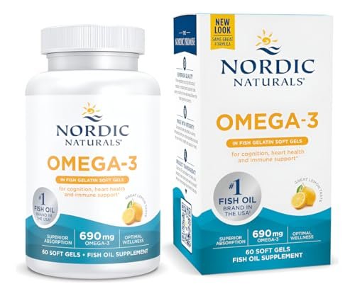 Nordic Naturals Omega-3 in Fischgelatine, Zitronengeschmack - 60 Fischgele - 690 mg Omega-3 - Fischöl - EPA & DHA - Immununterstützung, Gehirn- & Herzgesundheit, optimales Wohlbefinden - Nicht-GVO - 30 Portionen