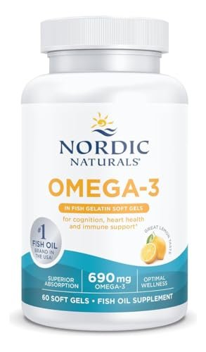 Nordic Naturals Omega-3 in Fischgelatine, Zitronengeschmack - 60 Fischgele - 690 mg Omega-3 - Fischöl - EPA & DHA - Immununterstützung, Gehirn- & Herzgesundheit, optimales Wohlbefinden - Nicht-GVO - 30 Portionen