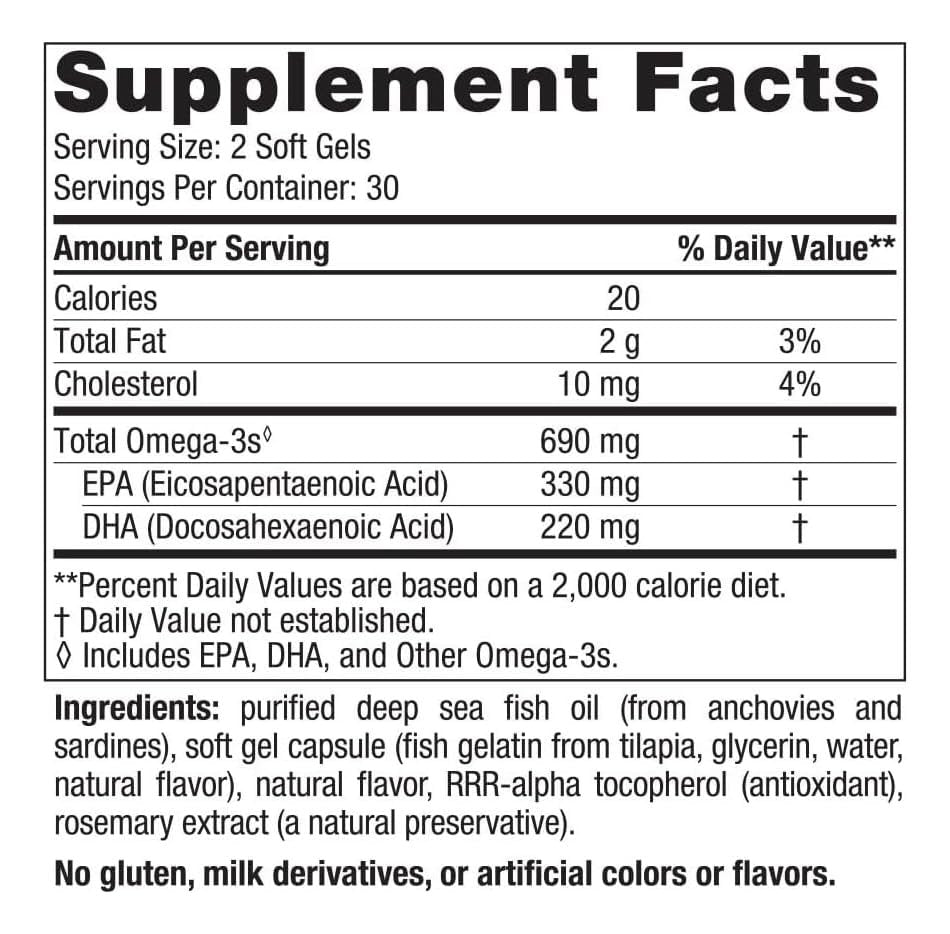 Nordic Naturals Omega-3 in Fischgelatine, Zitronengeschmack - 60 Fischgele - 690 mg Omega-3 - Fischöl - EPA & DHA - Immununterstützung, Gehirn- & Herzgesundheit, optimales Wohlbefinden - Nicht-GVO - 30 Portionen