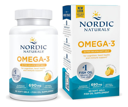 Nordic Naturals Omega-3 in Fischgelatine, Zitronengeschmack - 60 Fischgele - 690 mg Omega-3 - Fischöl - EPA & DHA - Immununterstützung, Gehirn- & Herzgesundheit, optimales Wohlbefinden - Nicht-GVO - 30 Portionen