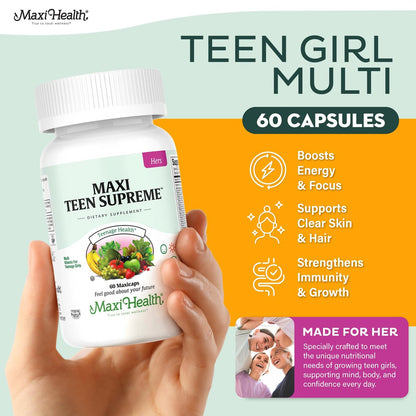 Teen Vitamine für Mädchen 12-17 – Teen Multivitamin Supreme mit Vitamin D3, Eisen, Calcium, Biotin, Verdauungsenzymen – Multivitamin für Teenager-Mädchen für Energie, Immunsystem & Stimmungsunterstützung – 60 Kapseln