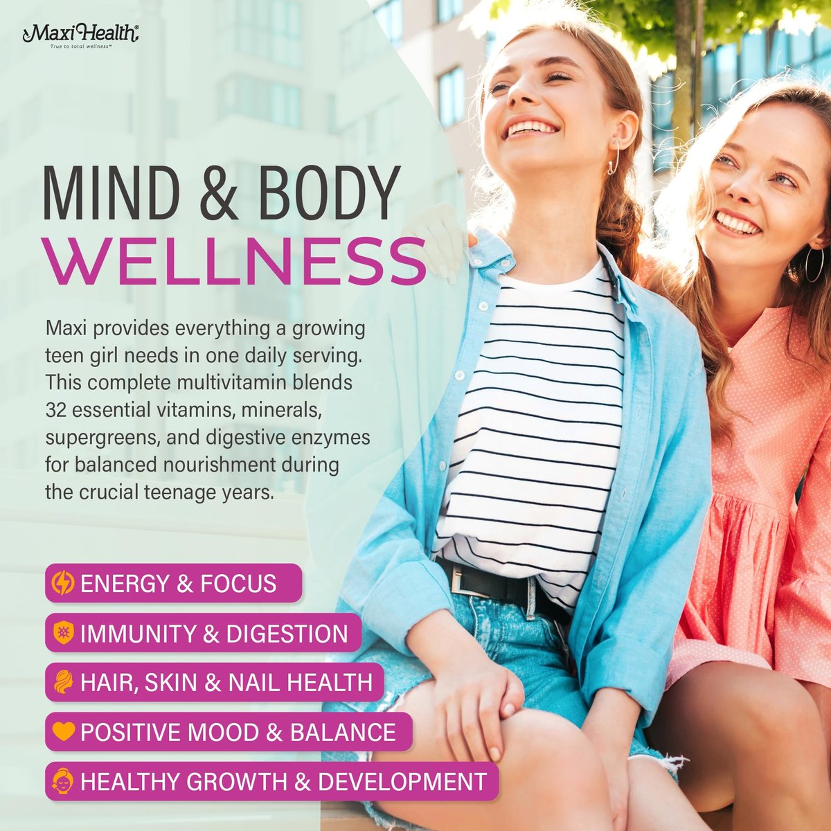 Teen Vitamine für Mädchen 12-17 – Teen Multivitamin Supreme mit Vitamin D3, Eisen, Calcium, Biotin, Verdauungsenzymen – Multivitamin für Teenager-Mädchen für Energie, Immunsystem & Stimmungsunterstützung – 60 Kapseln