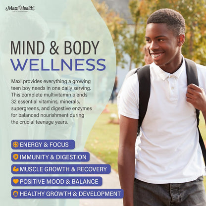 Teen Multivitamin Supreme für Jungen 12-17 – Multivitamin für Teenager mit Vitamin D3, Eisen, Calcium, Biotin, Verdauungsenzymen – 60 Kapseln