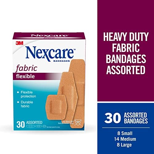 Nexcare Heavy Duty Flexible Fabric Pflaster, gemischte Größen, 30 Stück, latexfrei, strapazierfähige Wundversorgung