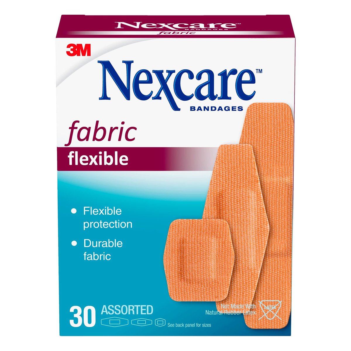 Nexcare Heavy Duty Flexible Fabric Pflaster, gemischte Größen, 30 Stück, latexfrei, strapazierfähige Wundversorgung