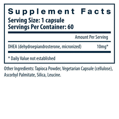 Vital Nutrients DHEA 10 mg – Veganes mikronisiertes DHEA-Präparat für Frauen und Männer – Unterstützt Hormonhaushalt und gesunden Zucker- und Mineralstoffwechsel – Gluten-, laktose- und sojafrei – 60 Kapseln