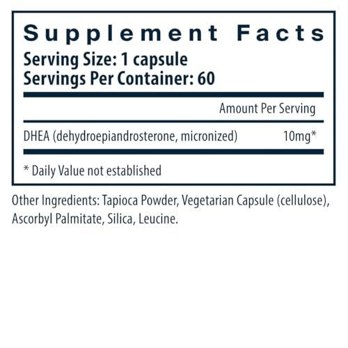 Vital Nutrients DHEA 10 mg – Veganes mikronisiertes DHEA-Präparat für Frauen und Männer – Unterstützt Hormonhaushalt und gesunden Zucker- und Mineralstoffwechsel – Gluten-, laktose- und sojafrei – 60 Kapseln