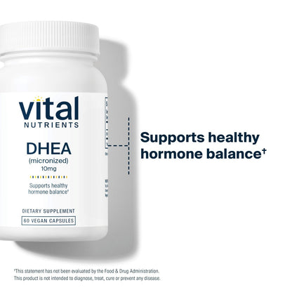 Vital Nutrients DHEA 10 mg – Veganes mikronisiertes DHEA-Präparat für Frauen und Männer – Unterstützt Hormonhaushalt und gesunden Zucker- und Mineralstoffwechsel – Gluten-, laktose- und sojafrei – 60 Kapseln