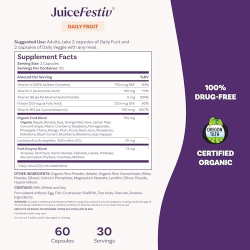 Natrol JuiceFestiv – Vitamine und Nahrungsergänzungsmittel für Ernährung und Wohlbefinden, Antioxidantien für die Zellgesundheit, 60 Kapseln (2er-Pack), bis zu 30 Tage Versorgung