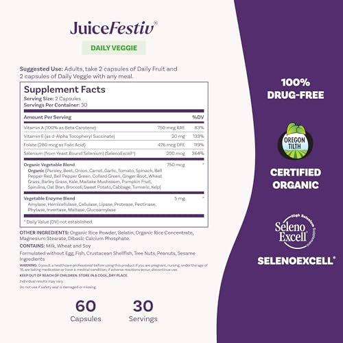 Natrol JuiceFestiv – Vitamine und Nahrungsergänzungsmittel für Ernährung und Wohlbefinden, Antioxidantien für die Zellgesundheit, 60 Kapseln (2er-Pack), bis zu 30 Tage Versorgung