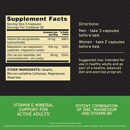 Optimum Nutrition Zink-Magnesium-Supplement für Männer und Frauen, 90 Kapseln – Muskelregeneration und Ausdauer