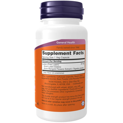 NOW Foods Lutein 20 mg mit freiem Lutein aus Luteinestern, 90 vegane Kapseln - Augen- und Sehkraft-Unterstützung