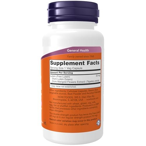 NOW Foods Lutein 20 mg mit freiem Lutein aus Luteinestern, 90 vegane Kapseln - Augen- und Sehkraft-Unterstützung