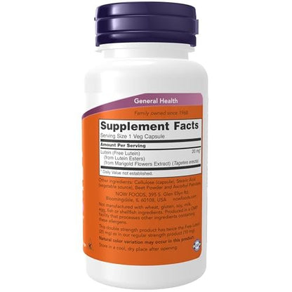 NOW Foods Lutein 20 mg mit freiem Lutein aus Luteinestern, 90 vegane Kapseln - Augen- und Sehkraft-Unterstützung