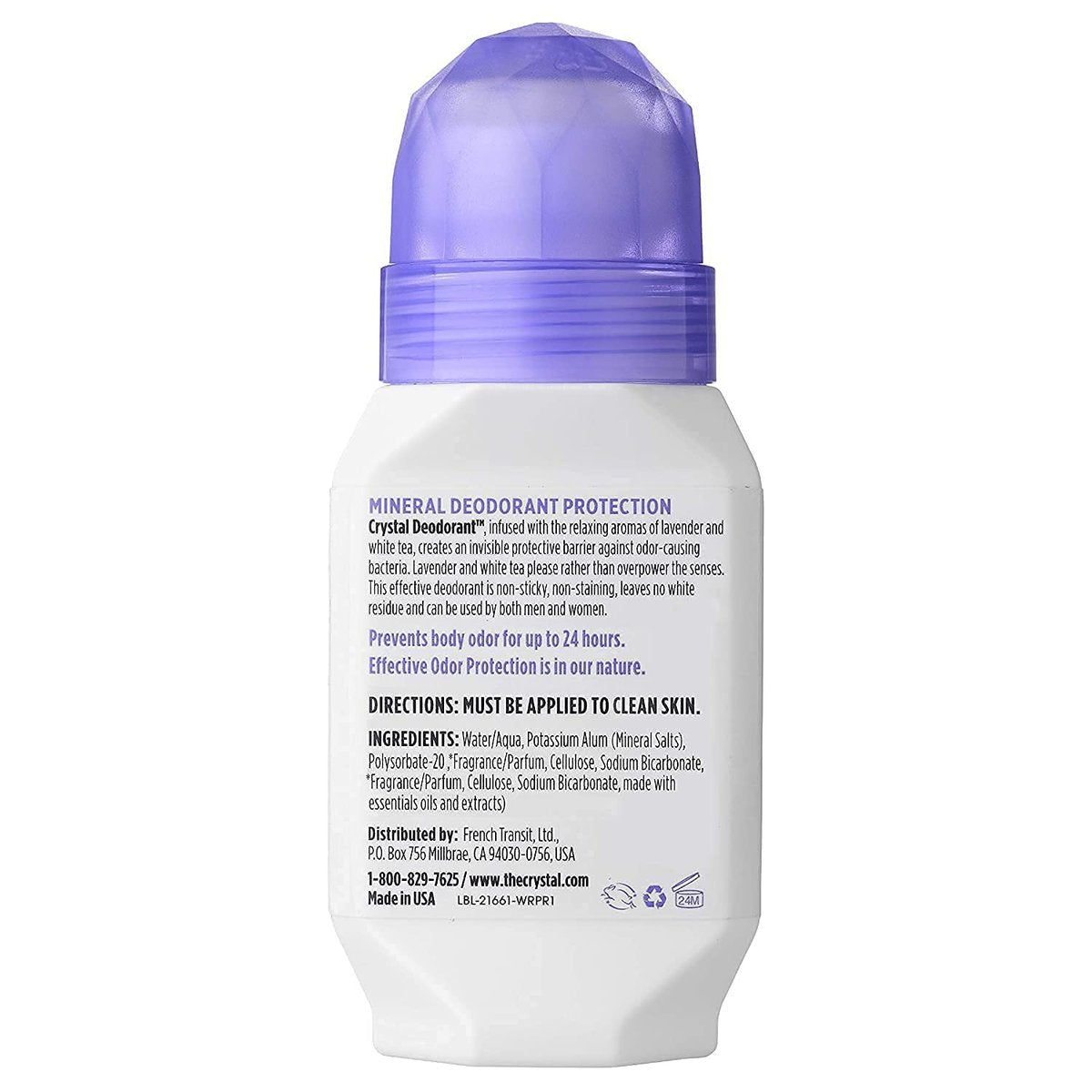 Crystal Essence Mineral-Deodorant Roll-On Lavendel & Weißer Tee 2,25 oz (6er-Pack) – Natürlicher Deodorant ohne Aluminium